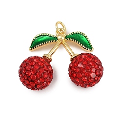 Сиамский Латунь эмаль подвески, вишня, с полимерной глиной горный хрусталь, долговечный, без кадмия и без свинца, стойки покрытие, золотые, с целью перехода в кольце, Сиам, 23x29x12 мм, отверстие : 3 мм