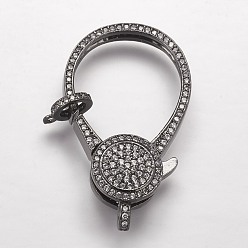 Черный Цвет Металла Латунные микро проложить кубического циркония когтя омара застежками, металлический черный , 39x23x7 мм, отверстие : 2.5 мм