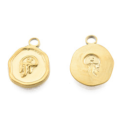 Real 18K Gold Plated Ion Plating(IP) 201 Stainless Steel Pendants, Flat Round with Jellyfish, Real 18K Gold Plated, 16x13x2mm, Hole: 2mm