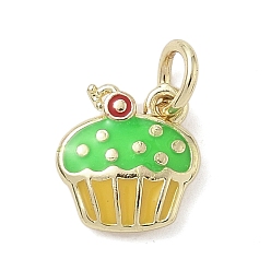 Лайм Латунь эмаль прелести, с целью перехода в кольце, стойки покрытие, долговечный, без свинца и без кадмия, реальный 18 k позолоченный, торт очарование, желто-зеленые, 10.5x9x2.5 мм, отверстие : 3.2 мм