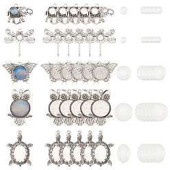 Античное Серебро Набор для изготовления кулона с пустым куполом своими руками, включая подвески из сплава черепахи и бабочки, слона, совы и стрекозы, Кабошоны из стекла, античное серебро, 60 шт / коробка