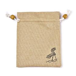 Фора Мешковины упаковочные пакеты, шнурок сумки, с деревянных бусин, оранжевые, 13.8~14.3x10.8~11.5 см