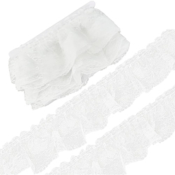 Blanco 10m ribete de poliéster con volantes, para ropa de muñecas, accesorios para disfraz de lolita, con tarjeta expositora de cartón, blanco, 100x0.5 mm