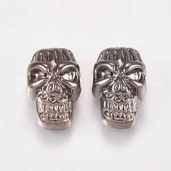 Metallgrau Legierung Schädel Perlen, Kreuzlochperlen, Metallgrau, 15x9x6.5 mm, Bohrung: 1.5 mm