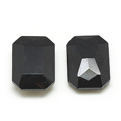 Jet Pointed Back Glass Rhinestone Cabochons, Faceted, Rectangle Octagon, Jet, 14x10x4mm