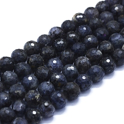 Iolite Natural Iolite Beads Strands, 128 Faceted, Round, 10mm, Hole: 1mm, about 39pcs/Strand, 15 inch(38 cm)