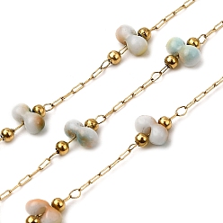 Разноцветный Ручная работа 304 круглые звенья цепочек из нержавеющей стали с фарфоровыми бусинами, пайки, с 316 цепями и катушкой из нержавеющей стали, ионное покрытие (ip), реальный 18 k позолоченный, красочный, бусины : 6x6x2 мм