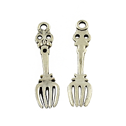 Antique Silver Tibetan Style Zinc Alloy Pendant Rhinestone Settings, Fork, Lead Free & Cadmium Free, Antique Silver, 34.4x8.5x3mm, Hole: 2mm, Fit for 1mm Rhinestone, about 333pcs/500g