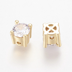 Золотой Латунные микро проложить кубического циркония бусы, кубические, никель свободный и свинец и кадмий освобождают, прозрачные, золотые, 6x6x6 мм, отверстие : 1 мм