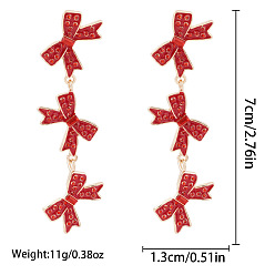 Bowknot Рождественские серьги-гвоздики из сплава, с эмалью и горный хрусталь, золотые, бантом, 70x13 мм