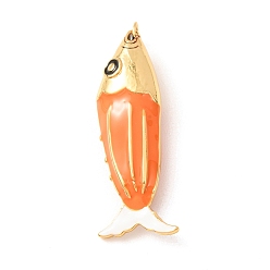 Corail Grands pendentifs en laiton émaillé, charmes de poissons, crémaillère plaquage, plaqué longue durée, sans plomb et sans cadmium, réel 18 k plaqué or, corail, 51x19x12mm, Trou: 4mm