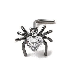 Прозрачный Сердце паук 316l хирургическая нержавеющая сталь с кубическим цирконием Г-образные носовые кольца, металлический черный и цвет нержавеющей стали, прозрачные, длина стержня: 9/32"(7мм), штифты : 0.8 мм