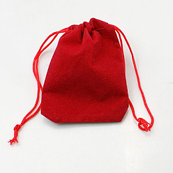 Red Velvet Cloth Drawstring Bags, Jewelry Bags, Christmas Party Wedding Candy Gift Bags, Red, 7x5cm
