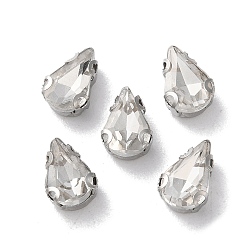 Кристалл Каплевидная вышивка на стразах, многожильных ссылки, стекло горный хрусталь, с настройками зубцов из нержавеющей стали, аксессуары для одежды, граненые, кристалл, 8x5.5x3.8 мм, отверстие : 0.9 мм