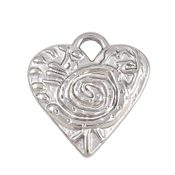 Нержавеющая Сталь Цвет Текстурированные 304 подвески из нержавеющей стали, подвеска в виде спирального сердца, цвет нержавеющей стали, 21.5x20x2 мм, отверстие : 3x3 мм