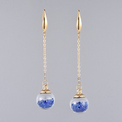 Blue Glass Dangle Earrings, with Glass Rhinestones, CCB Plastic Findings, 316 Surgical Stainless Steel Earring Hooks and Brass Cable Chains, Blue, 86mm, Pin: 0.8mm