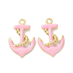 Pink Кулоны из экологически чистой латуни с эмалью, долговечный, якорь, реальный 18 k позолоченный, розовые, 25x16x3 мм, отверстие : 2 мм