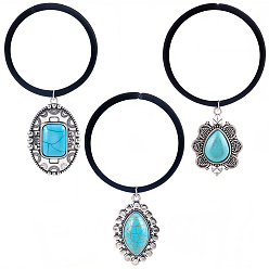 Mixed Shapes 3 шт. 3 стили резиновые и синтетические бирюзовые эластичные аксессуары для волос, для девочек или женщин, резинка для волос / резинки для волос, разнообразные, 34~43x23.5~29.5x6~7 мм, внутренний диаметр: 43 мм, 1 шт / стиль