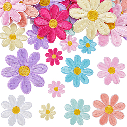 Mixed Color 64Pcs 2 Sets Daisy Flower Polyester Computerized Embroidery Iron On/Sew On Patches, Chenille Appliques, Mixed Color, 20.5~52x1.5mm, 32pcs/set