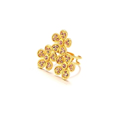 Golden 304 Stainless Steel Cuff Open Rings, Flower, with Rhinestone, Golden, US Size 7 1/4(17.5mm)