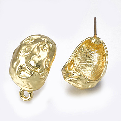Light Gold Alloy Stud Earring Findings, with Loop, Steel Pins, Light Gold, 21x12.5mm, Hole: 1.6mm, Pin: 0.7mm
