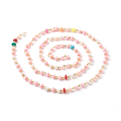Colorful Handmade Polymer Clay Beaded Chains, with Iron Findings & Oblate Beads, Unwelded, Colorful, 6~7x3mm, about 39.37 inch(1m)/strand