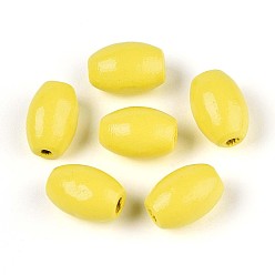 Желтый Окрашенные распылением деревянные бусины Schima, рис, желтые, 12~12.5x7.5~8.5 мм, отверстие : 2~2.5 мм