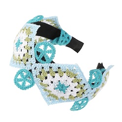 Cyan Ethnic Style Ladies' Knitted Cloth Hair Bands, Cyan, 140x120x50mm