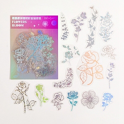 Цветок 45шт ПВХ пластиковые водонепроницаемые лазерные наклейки, самоклеящиеся наклейки горячего тиснения, для бутылок с водой, портативный компьютер, багаж, чашка, компьютерный декор, цветочным узором, 50~100 мм