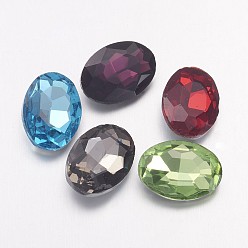 Mixed Color Glass Pointed Back Rhinestone, Back Plated, Faceted, Oval, Mixed Color, 10x14x4mm