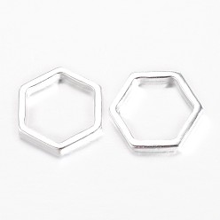 Silver Alloy Linking Rings, Hexagon, Silver Color Plated, 22x19.5x2.5mm