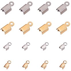 Golden & Stainless Steel Color 304 Stainless Steel Folding Crimp Ends, Golden & Stainless Steel Color, 6x3x2.5mm, Hole: 1mm, 10x4x3.5mm, Hole: 1mm, about 80pcs/set
