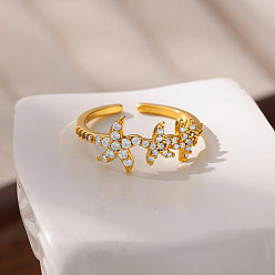 Морская звезда Манжеты из латуни с микро паве кубический цирконий для женщин, темы морских животных, золотые, морская звезда, внутренний диаметр: 18 мм