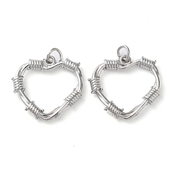 Платина Экологически чистые подвески из латуни с гальванопокрытием, с целью перехода в кольце, долговечный, без свинца и без кадмия, сердце прелести, платина, 19.5x20.5x3 мм, отверстие : 3 мм
