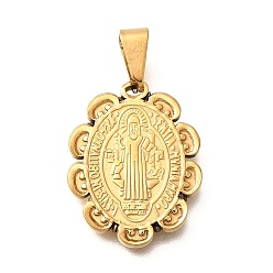 Золотой 201 подвески из нержавеющей стали, овал со святым шармом, ионное покрытие (ip), золотые, 23.5x18.5x2 мм, отверстие : 7.5x4 мм