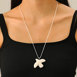 Белый Фарфоровый кулон в виде белого голубя мира на вощёном шнурке, белые, 46.46 дюйм (118 см)