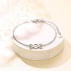 Lune 304 maillons en acier inoxydable bracelets, couleur inox, sans ternissement, triple lune, 6.50 pouce (16.5 cm)
