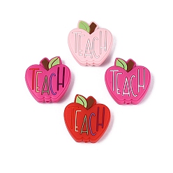 Mixed Color Silicone Beads, Apple & Word TEACH, Mixed Color, 30x28~28.5x8mm, Hole: 2.5mm