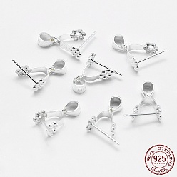Platinum Rhodium Plated 925 Sterling Silver Pendant Bails, Ice Pick & Pinch Bails, Platinum, 6x6mm Inner Diameter, 11x10x4.5mm, Pin: 0.5mm, Hole: 3x4mm and 1mm