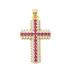 Красный Стойка металлическая латунная микропрофилированная кубическая циркония подвески, без кадмия и без свинца, долговечный, крестик, реальный 18 k позолоченный, красные, 32x20x4 мм, отверстие : 4x3 мм