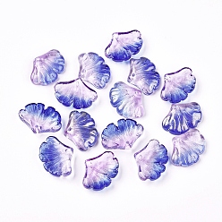 Лиловый Прозрачные стеклянные подвески, с блеском порошок, лист, сирень, 14.5x20x4.5 мм, отверстие : 1.5 мм