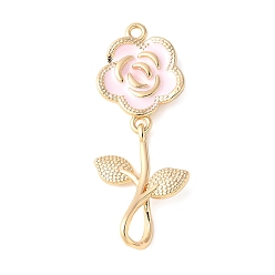 Pink Латунь эмаль подвески, , без кадмия, без никеля и без свинца, реальный 18 k позолоченный, розовые, 37 мм, отверстие : 1.6 мм
