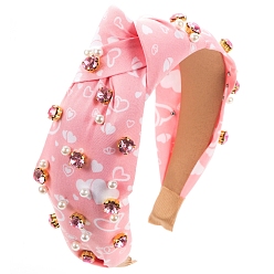 Pink Резинки для волос с жемчугом и стразами ко Дню святого Валентина, Тканевые аксессуары для волос с широким узлом для женщин и девочек, розовые, 150x130x40 мм