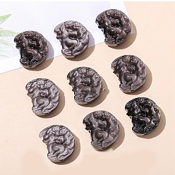 Лиса Натуральные серебряные бусины из обсидиана, лиса, 20x17x8 мм