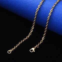 Настоящее золото 18K Вакуумное покрытие pvd 304 ожерелье из нержавеющей стали с цепочкой, с застежкой омар коготь, реальный 18 k позолоченный, 19.68 дюйм (50 см), ссылка: 4x3x0.8 mm