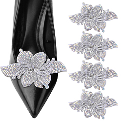 Silver 4Pcs Iron Shoe Clips, with Polyester Flower, Platinum, Silver, 60mm