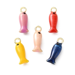 Fish Alloy Enamel Pendants, Mixed Colors, Light Gold, Fish Charms, 15.5x5.5x4mm, Hole: 1.8mm