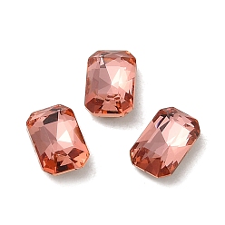 Padparadscha Glass Rhinestone Cabochons, Point Back & Back Plated, Faceted, Rectangle, Padparadscha, 6x4x2mm