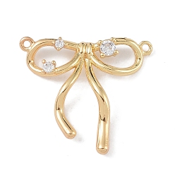 Золотой Латунные микропаве прозрачные подвески с фианитом, бантом, золотые, 19x21x3.5 мм, отверстие : 1 мм