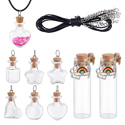 Прозрачный Прозрачные стеклянные пустые бутылки, с подвесками и ожерельем из вощеного хлопкового шнура, для хранения шерсти домашних животных, колонка, прозрачные, 3.3~7.8 см, 13 шт / комплект